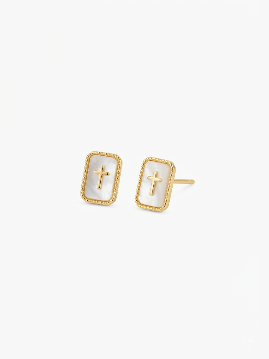 Pendientes cuadradas con cruz